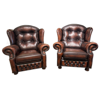 2x Engelse Springvale Chesterfield Oorfauteuils Suzanne Dark Rust / Rood Bruin