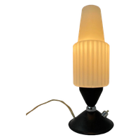 Ca. 1960 - Table Lamp With Ribbed Opaline Glass - Mounted On A Black Base