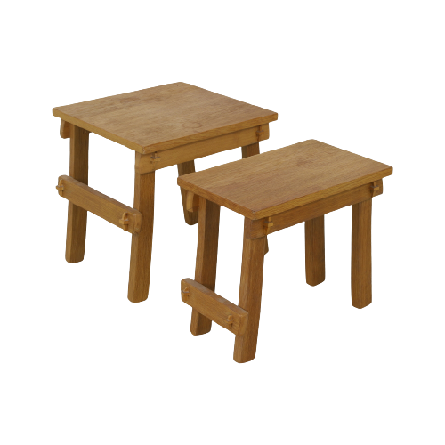 Side Table Brutalist In Natural Oak, Set/2