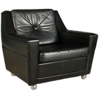 Vintage Lederen Fauteuil – Zwart – Jaren 70 thumbnail 1