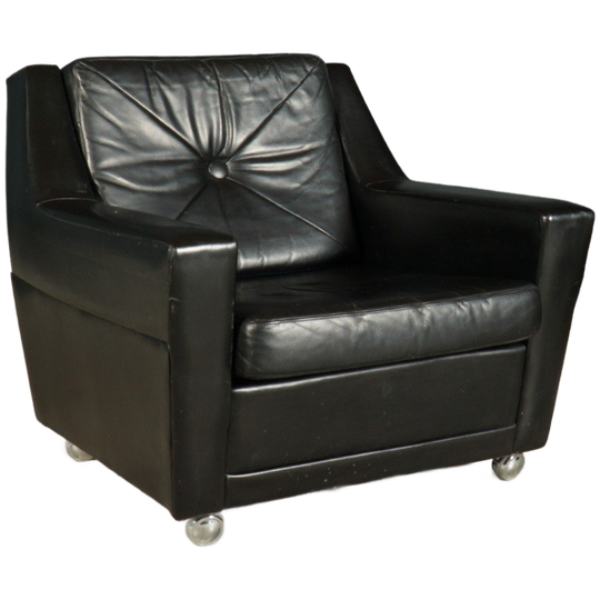 Vintage Lederen Fauteuil – Zwart – Jaren 70 1