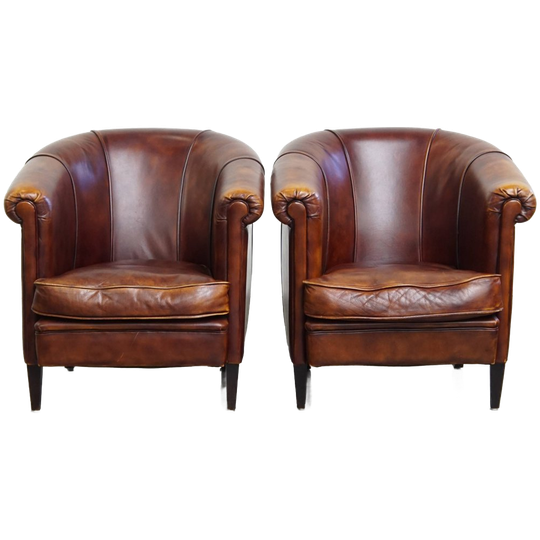 Charmante En Comfortabele Set Van 2 Rundleren Clubfauteuils In Engelse Stijl 1