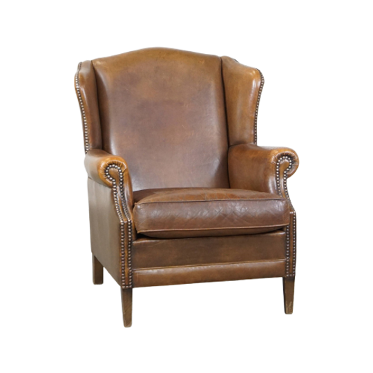Charmante, Subtiele Engelse Stijl Schapenleren Oorfauteuil Met Mooie Kleuren 1