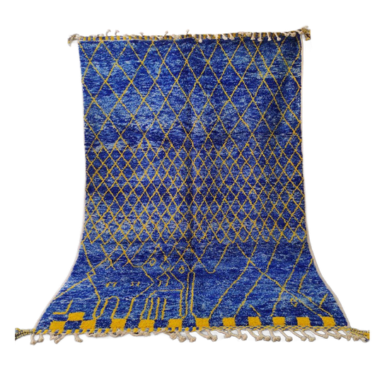 Large Blue And Yellow Moroccan Rug With Diamond Pattern 300x200cm 1