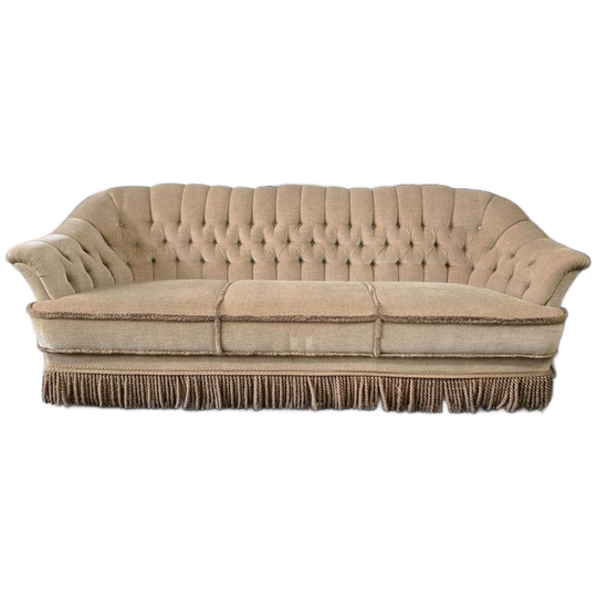 Vintage Beige Zetel / Canapé / Bank Met Franjes 1