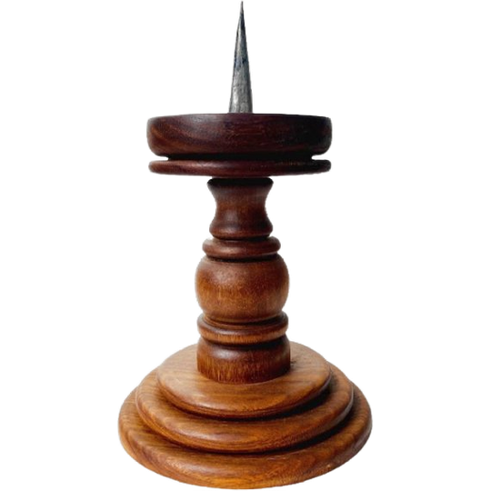 Vintage Mid-century Handgedraaide Xl Houten Kandelaar 1960’s 1