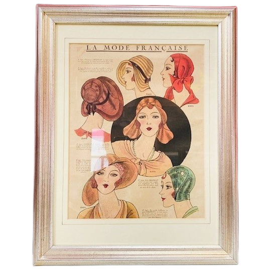 Art Deco Ingelijste Modeprent Jaren 20 Hoeden 1