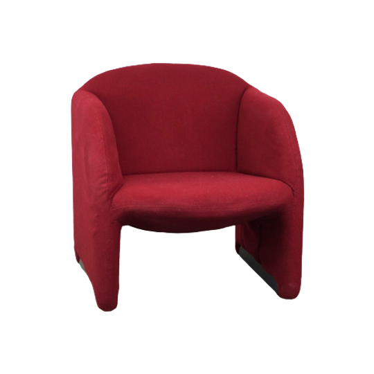 Vintage Artifort Design Fauteuil Model Ben In Rode Stof Van Zeer Goede Kwaliteit 1