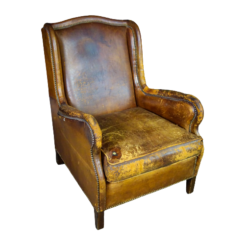 Prachtig Sleetse Leren Wingback Fauteuil