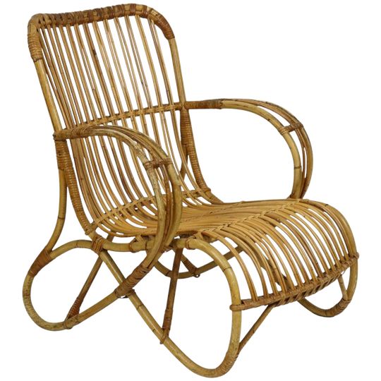 Vintage Rotan Loungestoel Fauteuil Rohé Noordwolde 1