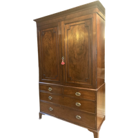 Antiek Engels Mahonie Kabinet Met 4 Lades Onderin, 208 Cm Hoog