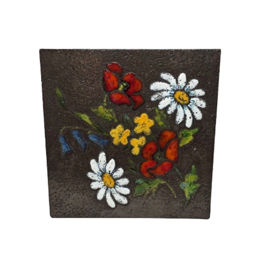 Vintage Keramieken Onderzetter Met Bloemen 1