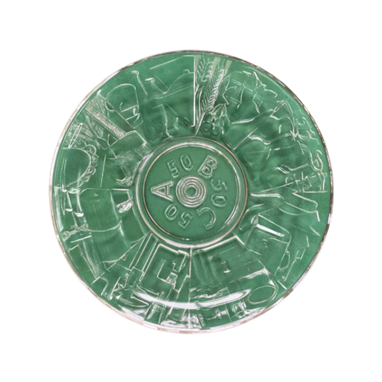 Mid Century Glas Abc Plate, S.j. Thomassen Voor Leerdam Glas Fabriekscentrum 1