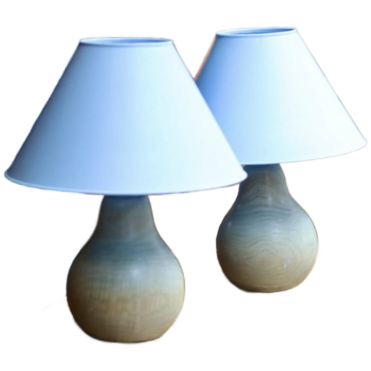 Paar Gedraaide Houten "peer" Lampen, 1980 1