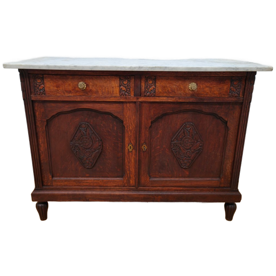 Vintage Antieke Commode Dressoir Ladekast Badkamermeubel Met Marmer Blad 1