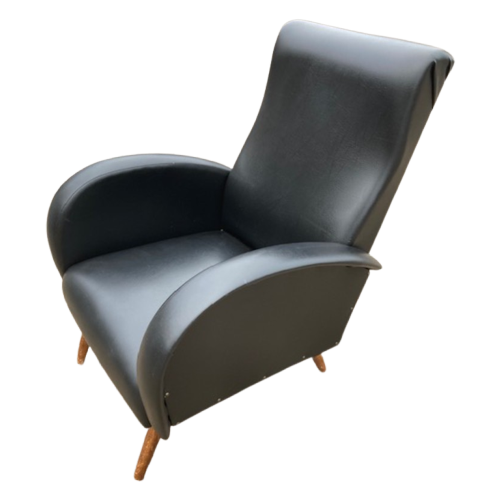 Mid-Century Fauteuil Skai Zwart