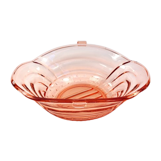 Vintage Schaal Roze Glas Bewerkt 1