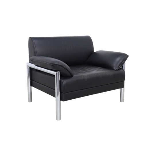 Postmoderne Fauteuil In Chroom & Leer, 1980s 1