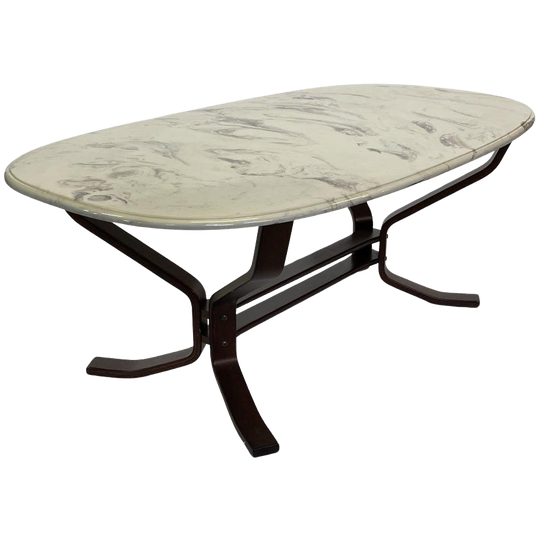 Vintage Salontafel Marmer Hout Minimalist Design Zweden 1