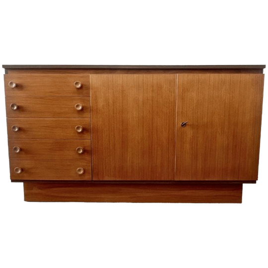 Vintage Midcentury Dressoir, Hout(fineer) 5 Lades, Deurtjes 1