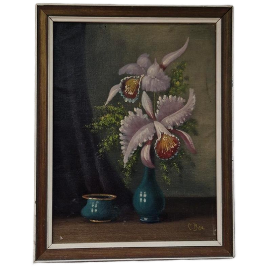 Oud Olieverf Schilderij Orchideen Bloemen Lijst 1