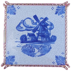 Vintage Onderzetter/tegel Servais Blauwe Wit Met Koperen Kader thumbnail 1