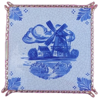 Vintage Onderzetter/tegel Servais Blauwe Wit Met Koperen Kader