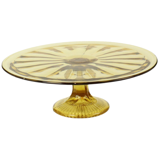 Art Deco Amber Taartschotel Gebak Schaal Depression Glass 1