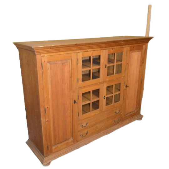 Massief Grenenhouten Hoog Dressoir Met Glasdeurtjes En Laden 1