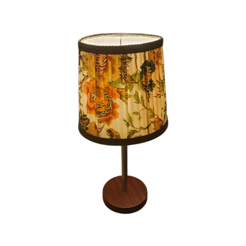 Vintage - Tafellamp - Schemerlamp - Kastlamp -Teak En Stof