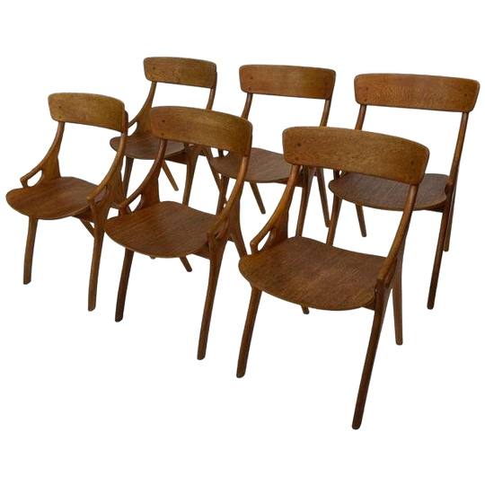 Vintage Set Van 6 Arne Hovmand Olsen Stoelen 1
