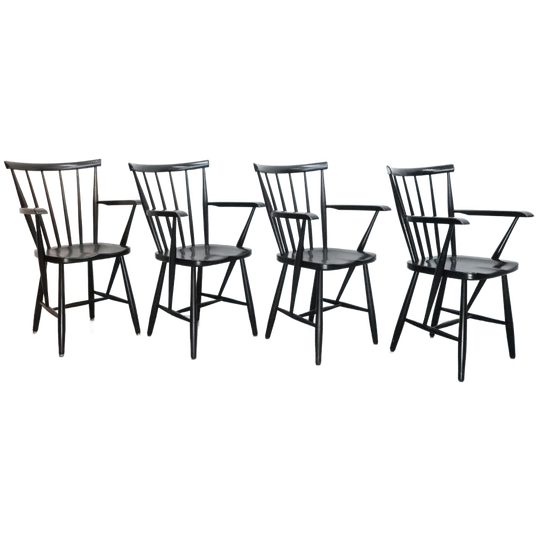 Vintage Spijlenstoel | Armleuningen | Zwart | Set Van 4 1