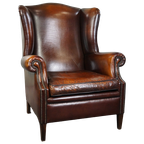 Luxe Grote Schapenleren Oorfauteuil Met Prachtige Kleuren En Geweldig Patina thumbnail 1