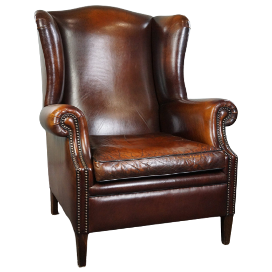 Luxe Grote Schapenleren Oorfauteuil Met Prachtige Kleuren En Geweldig Patina 1