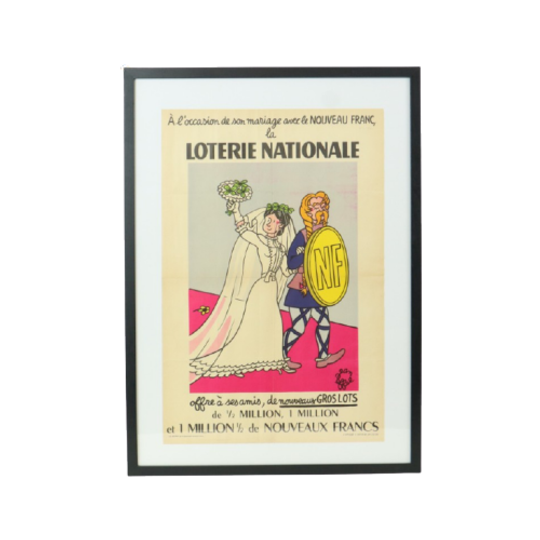 Vintage Ingelijste Poster Loterie Nationale France Fifties Reclame Jean Effel 1