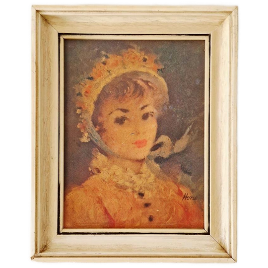 Vintage Drukprent Schilderij Franse Dame In Lijst 1