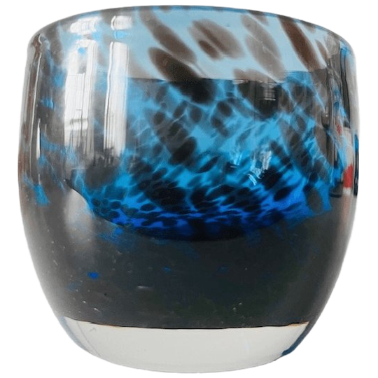 Vintage Handgeblazen Waxinelichthouder Blauw Glas Panterprint 1