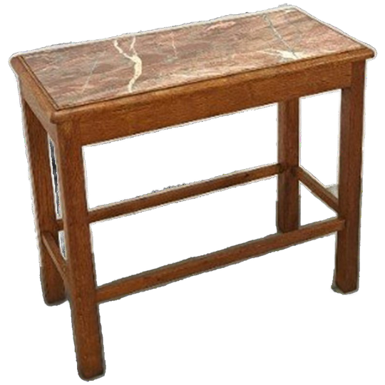 Oude Houten Tafel Met Marmeren Blad 1