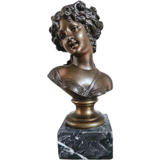 Prachtige Bronzen Buste Van Een Jonge Dame - 19e Eeuw 1