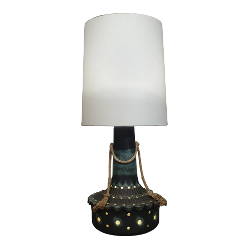 German Ceramic Vase Lamp / Rope Oversized Floor Lamp