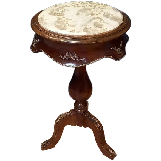 Antiek Frans Lampentafeltje - Centertable Met Marmeren Blad 1