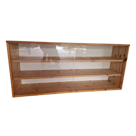 Vintage Grenen Wandvitrine Kast Met Plexiglas Deurtjes 1