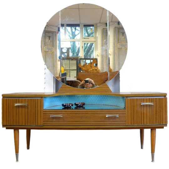 Prachtig Retro Vintage Kaptafel Kast Met Ronde Spiegel 1