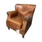 Stoere Industriële Chesterfield Tub / Club Fauteuil In Generfd Vintage Cognac Leder thumbnail 1