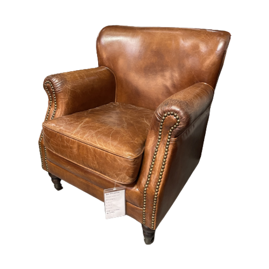 Stoere Industriële Chesterfield Tub / Club Fauteuil In Generfd Vintage Cognac Leder 1