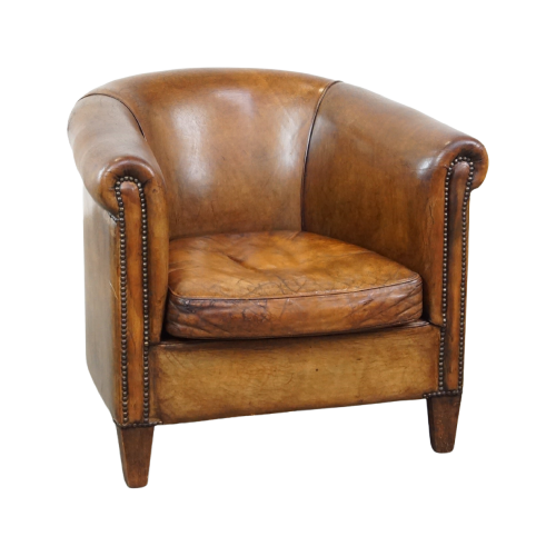 Clubfauteuil Gemaakt Van Schapenleer Met De Mooiste Kleuren En Een Prachtig Patina