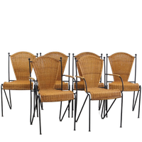 Leuke Set Van 6 Vintage Design Eetkamerstoelen Van Gietijzer En Riet Van Frederick Weinberg