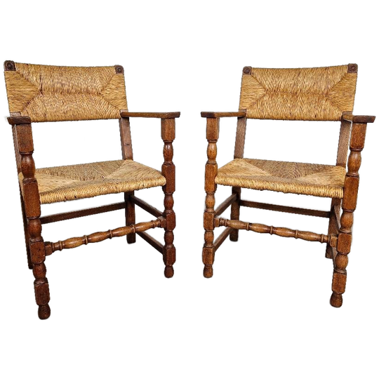 Vintage Franse Armleuningstoelen | Eiken En Riet 1