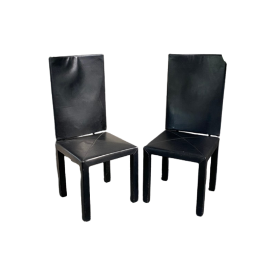 Paar Zwart Lederen Arcalla Stoelen Van B&B Italia Door Paolo Piva - Jaren 90 1