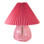 Mooie Massief Glazen Vintage Lamp Met Nieuwe Roze Plissé Kap